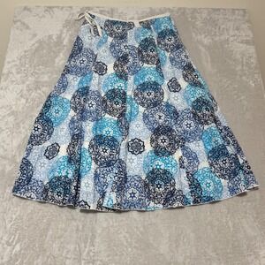 Talbots Women's Lined Side Zip and Tie‎ Mandala Printed Maxi Skirt 10 Blue White